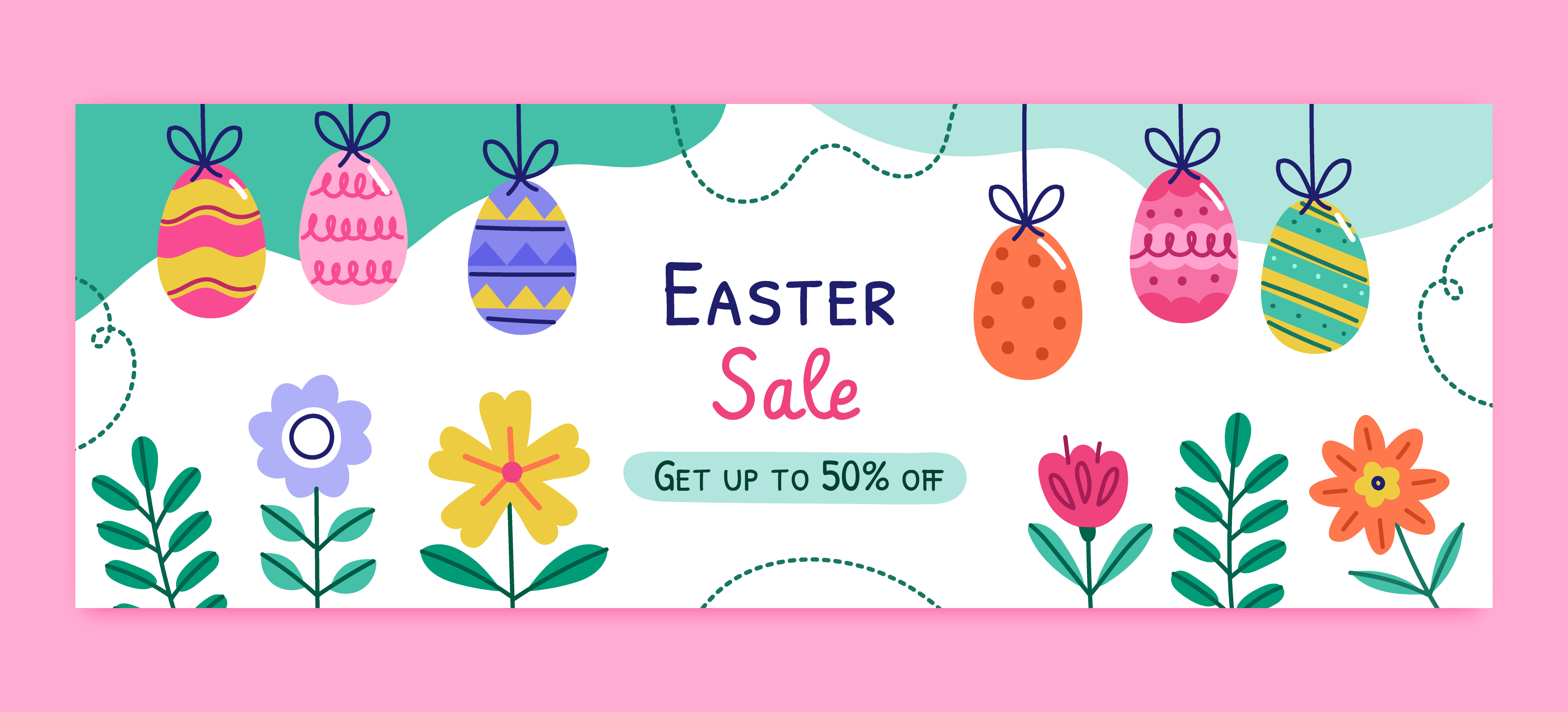 Flat easter sale horizontal banner template